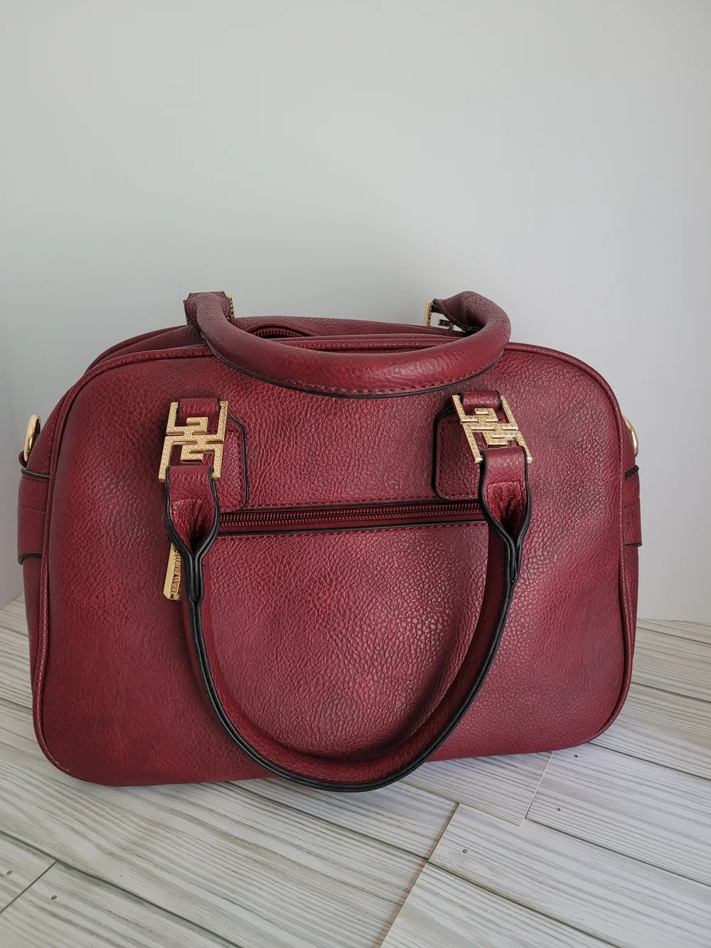 Montana West Burgundy Structured Satchel with Tassel Charm